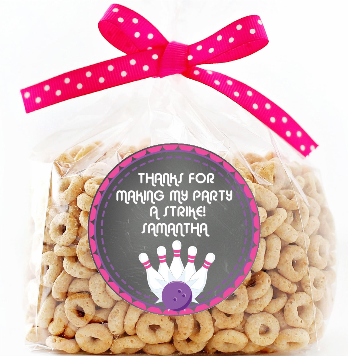 purple bowling pins kids birthday sticker