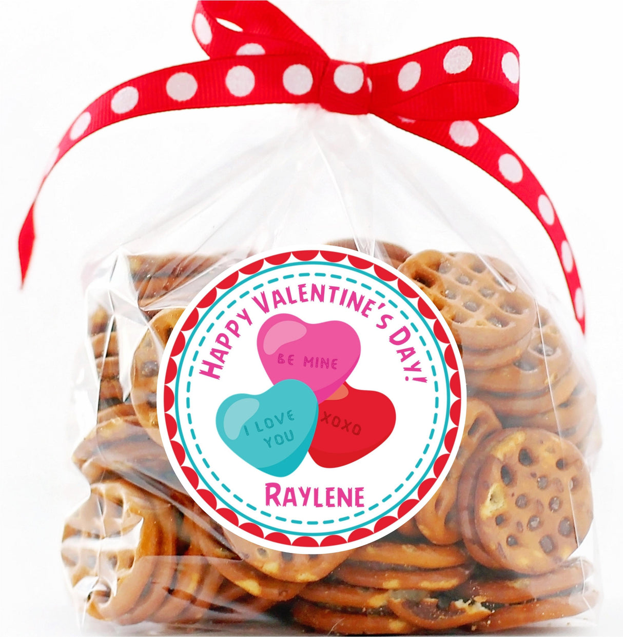 red and teal conversation hearts personalized valentine sticker