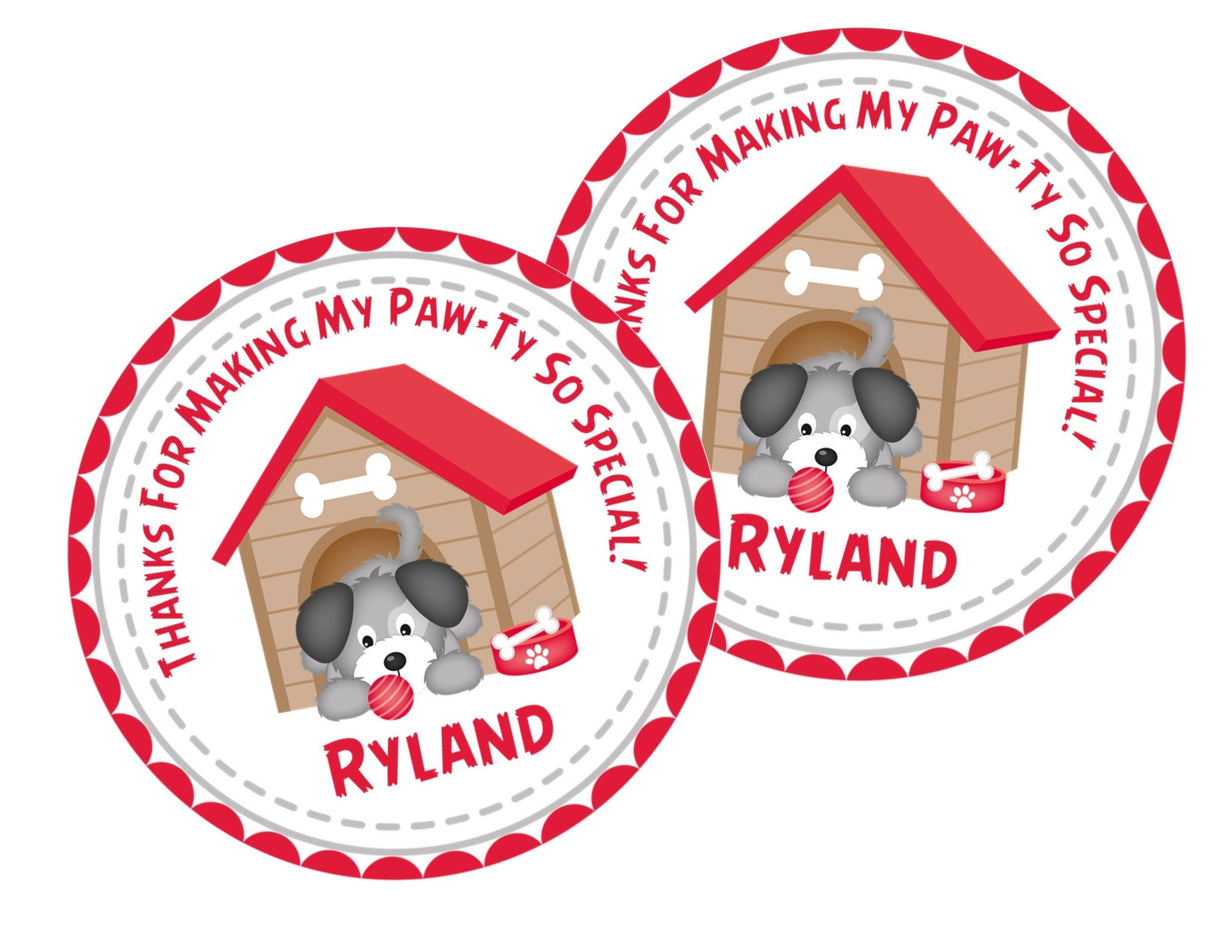 red doghouse puppy theme birthday sticker