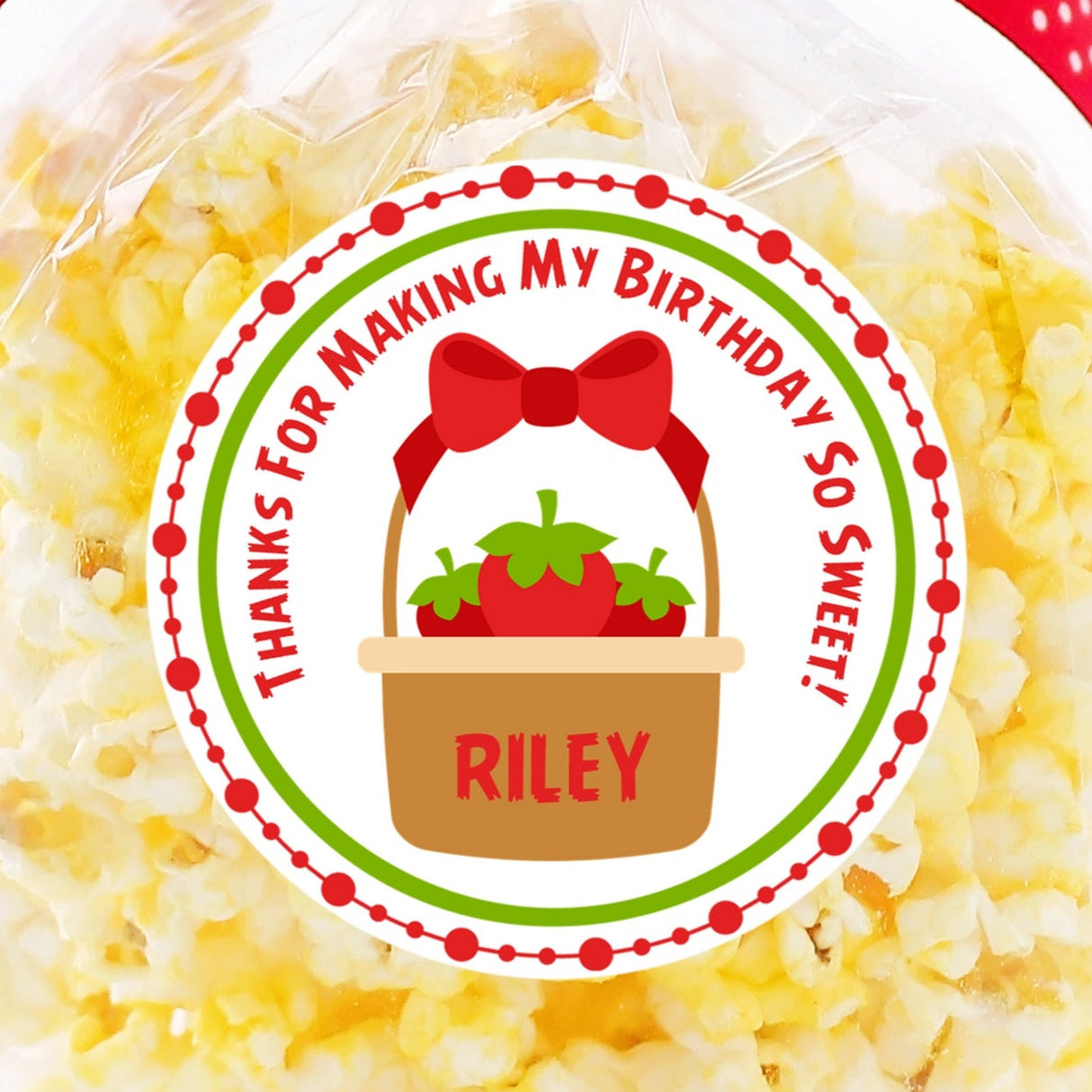 red strawberry basket birthday sticker