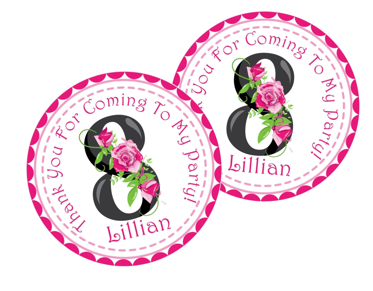 rose accented number birthday favor label