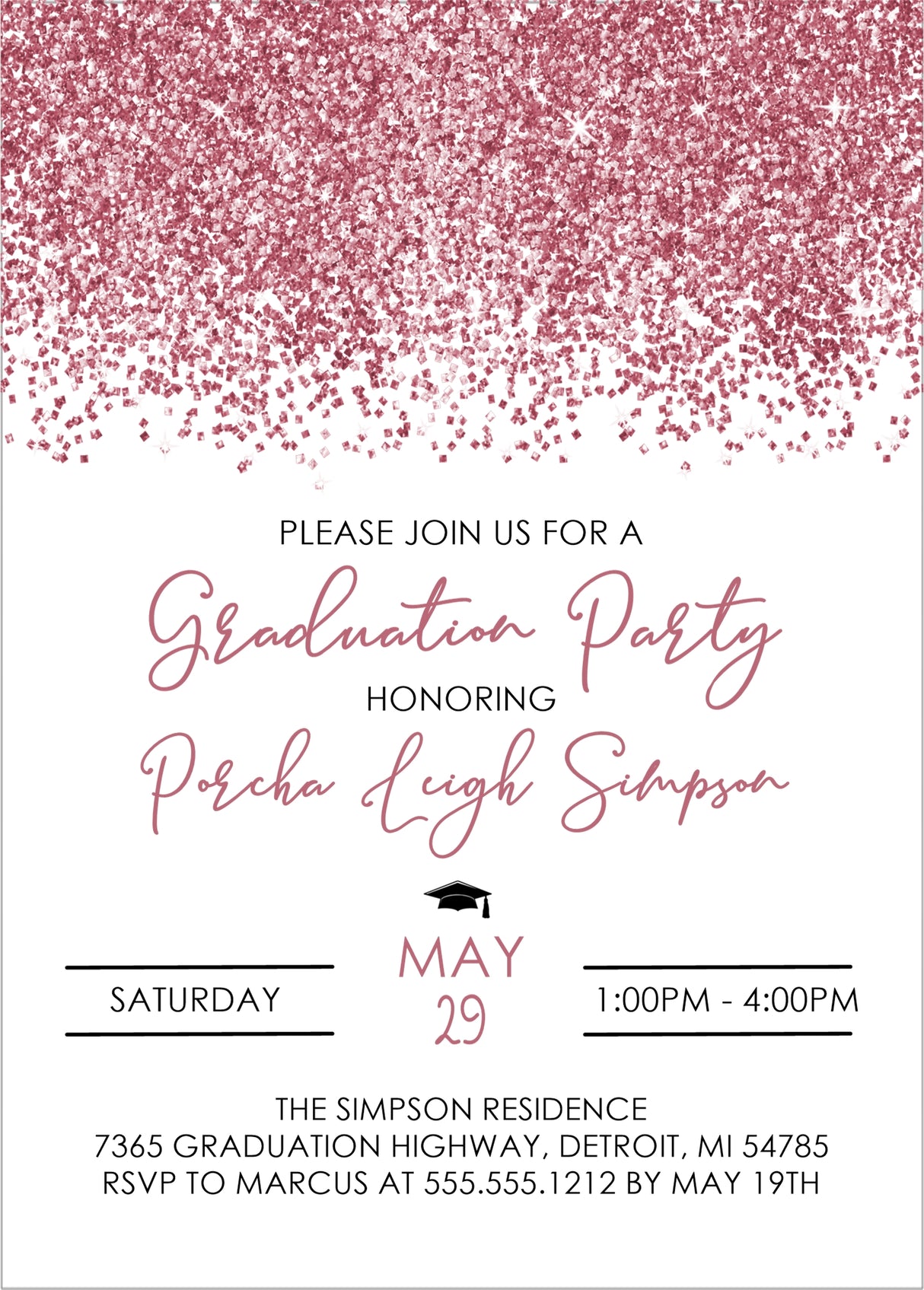 rose gold Graduation party invitation