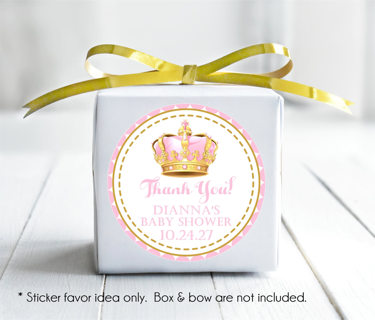 royal pink crown thank-you sticker for baby shower favors
