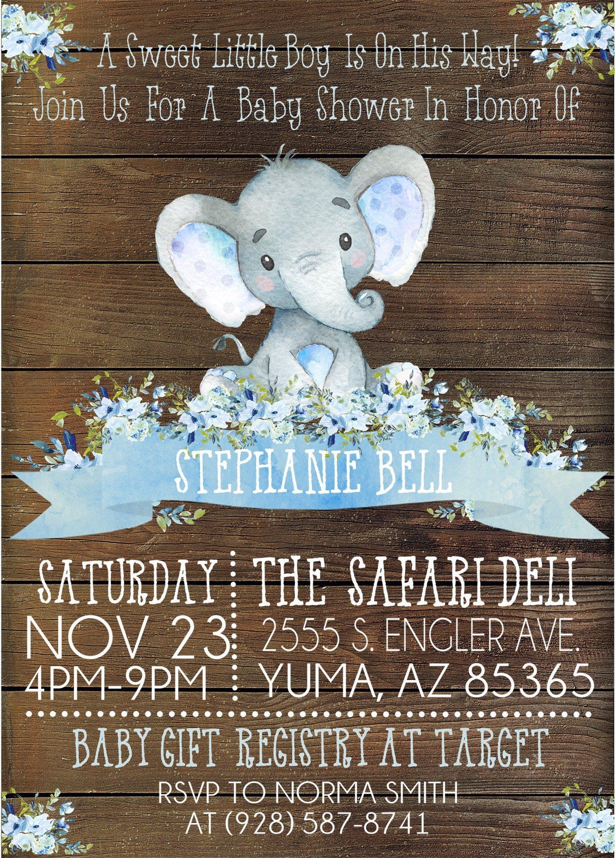 rustic boys elephant baby shower invitations pastel watercolor floral design