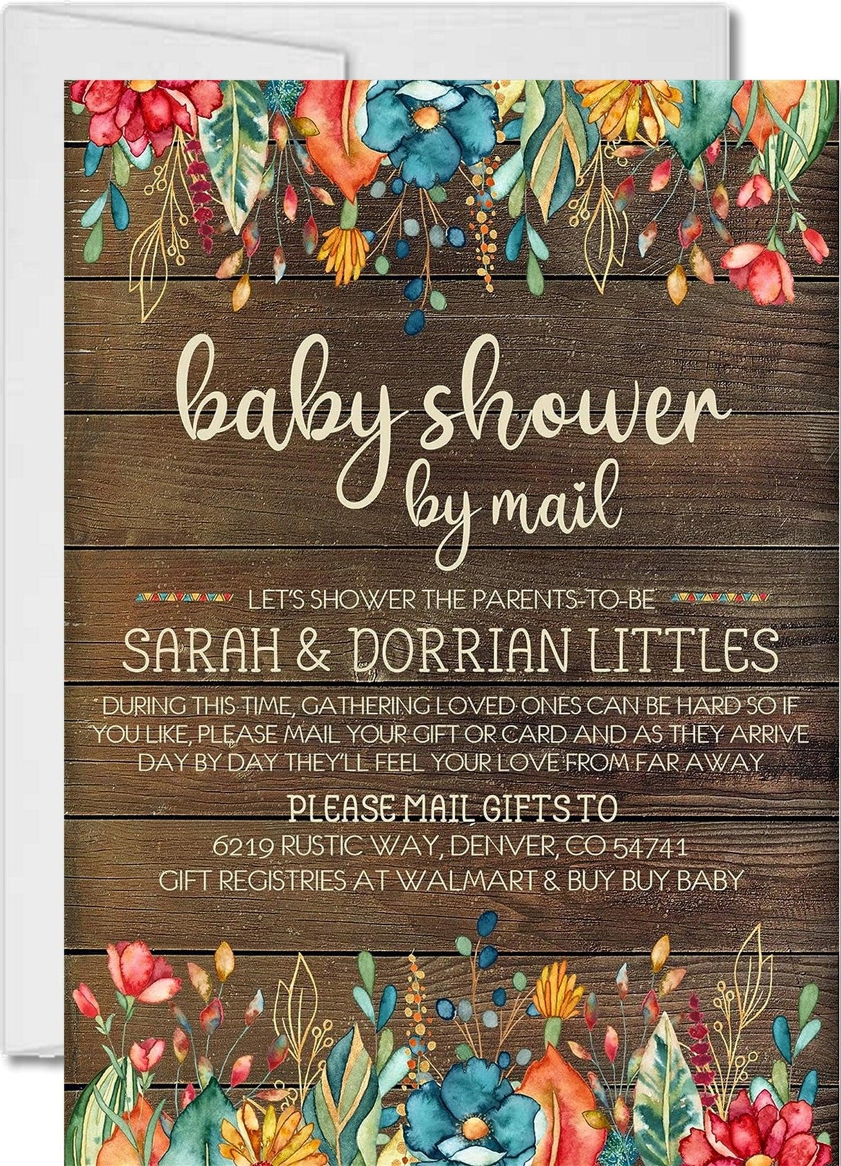 rustic floral baby shower invitation cards wood botanical style