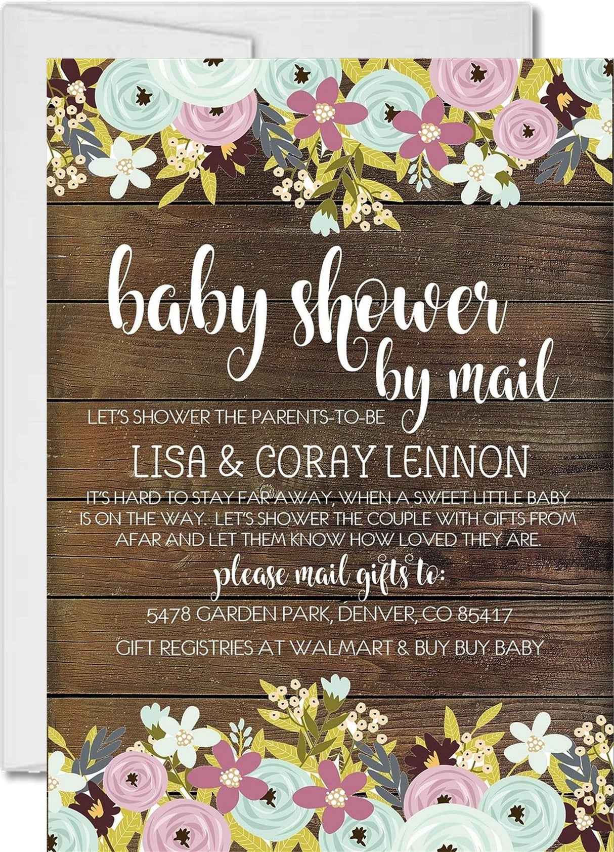 rustic girls mint floral baby shower by mail invitations with matching address labels