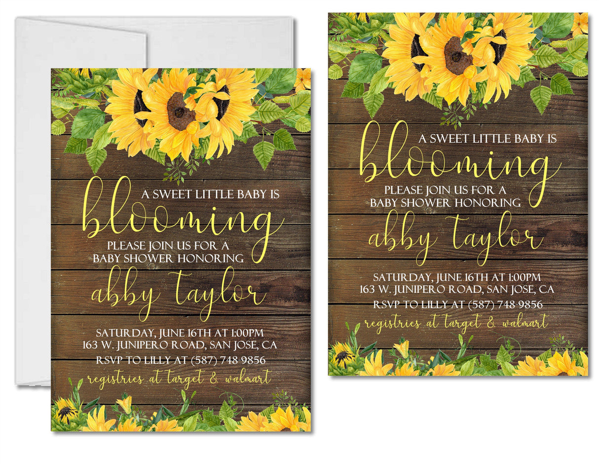rustic sunflower baby shower invitations