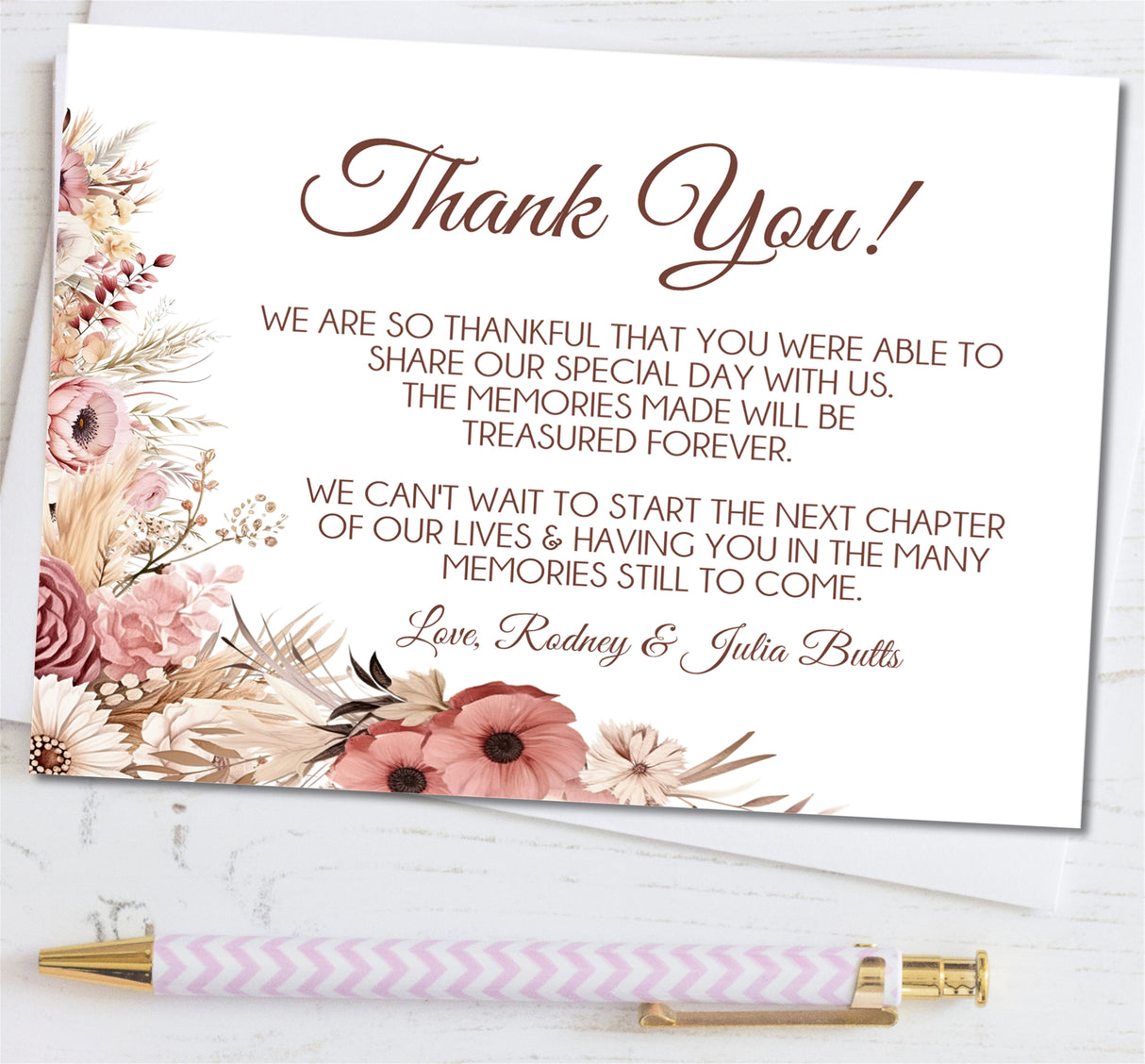 rustic wedding thank you cards blush earthy floral style