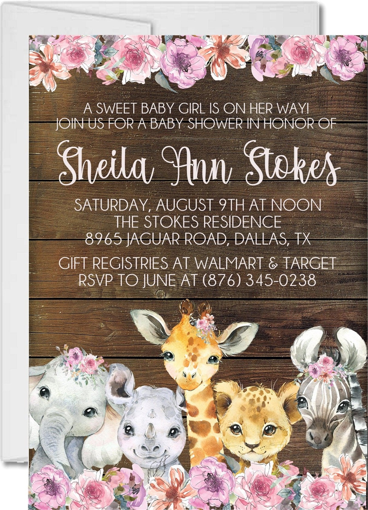 rustic wood jungle animal baby shower invitations floral safari style