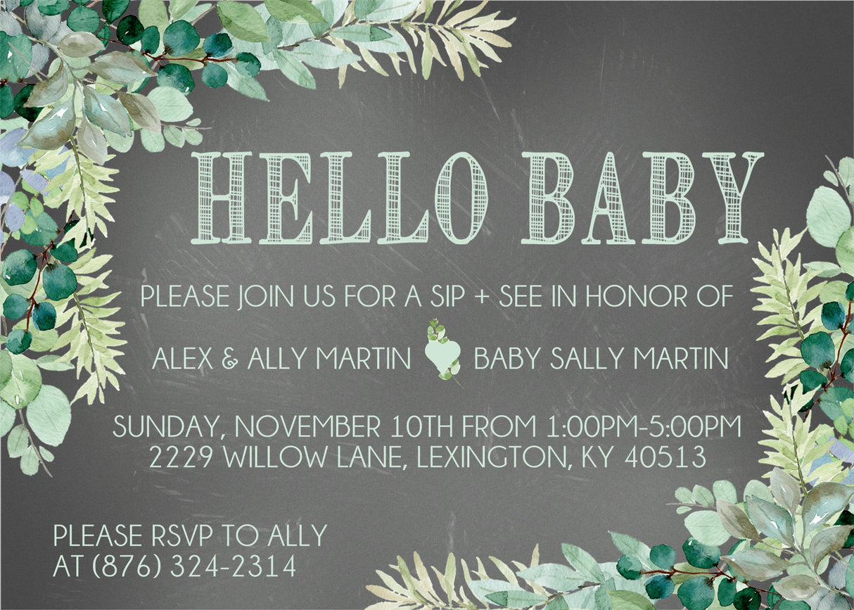 rustic wood sip and see invitations greenery theme