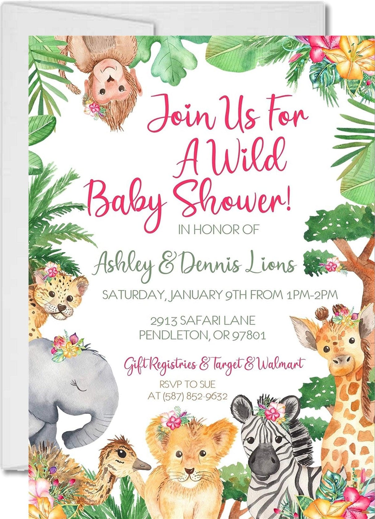 safari baby shower invitations tropical jungle design for girls