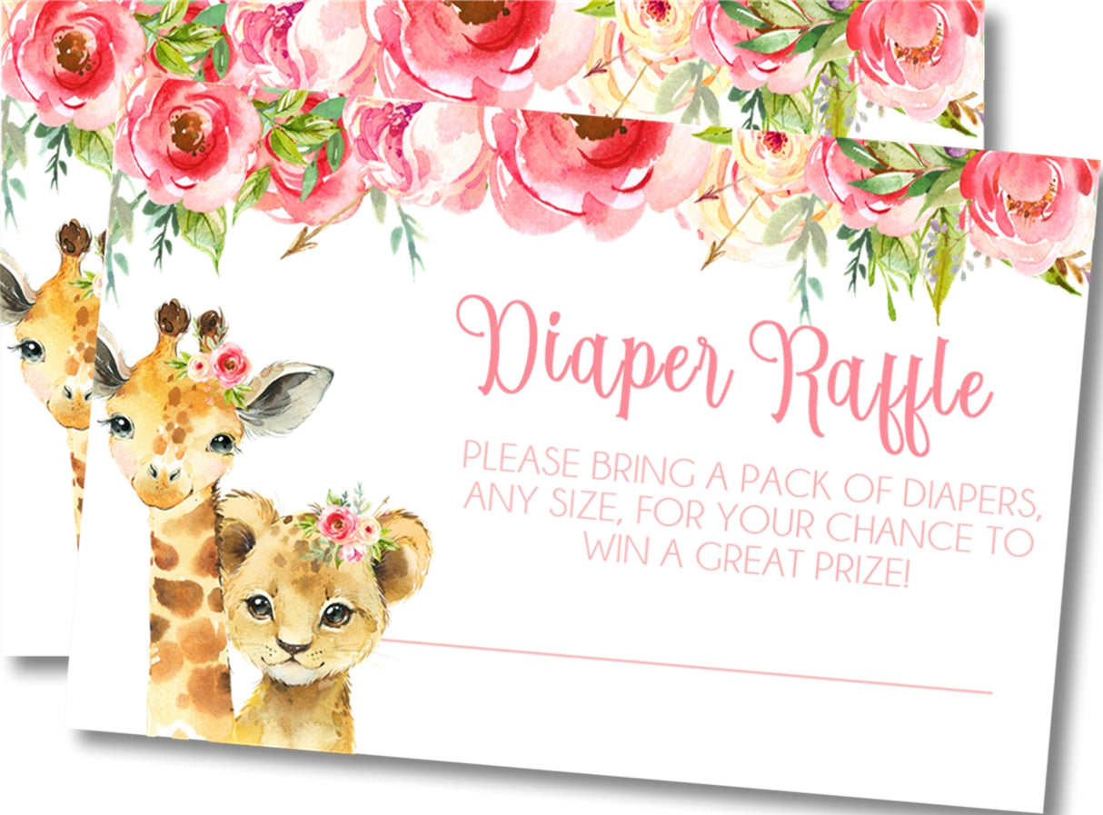 Pink Safari Baby Shower Diaper Raffle Tickets | Instant PDF Download