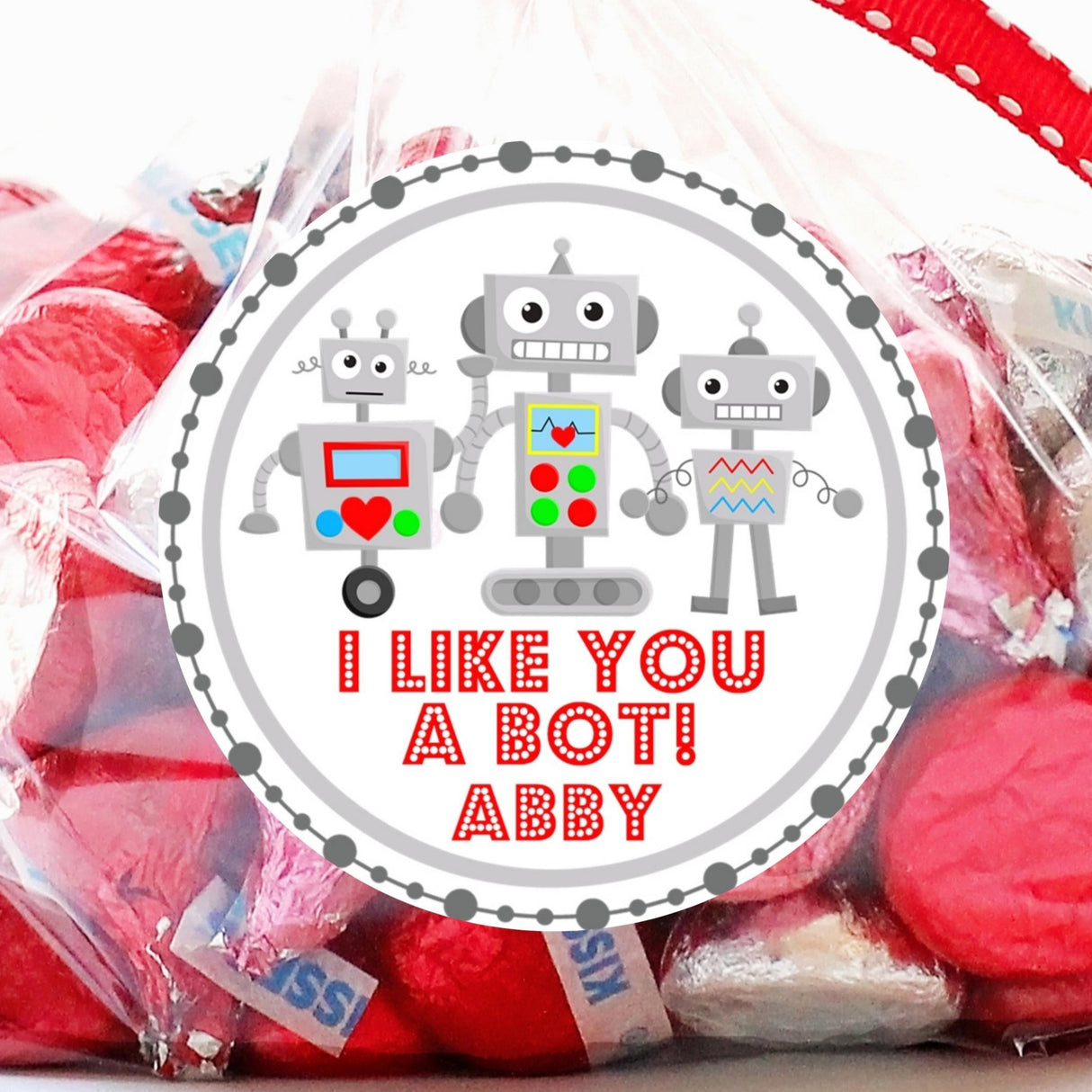 silver and grey robot valentine stickers personalized