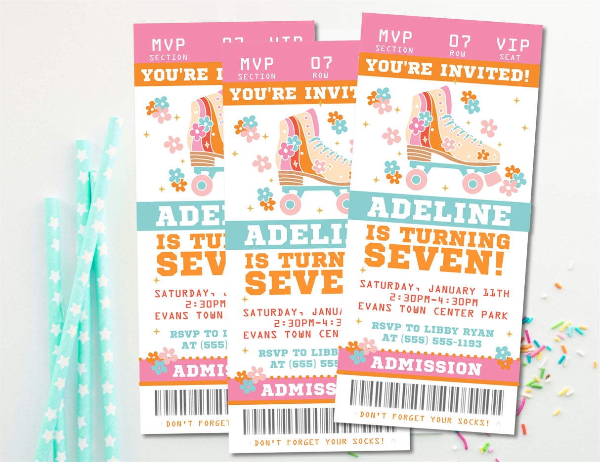 Roller Skating Birthday Ticket Invitations