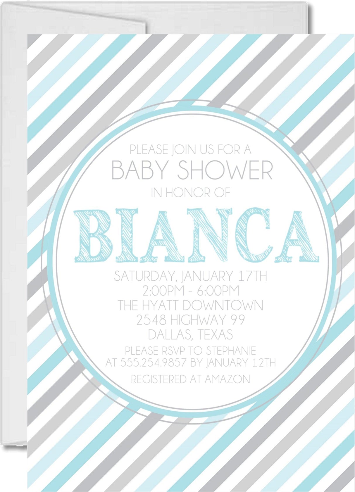 striped baby shower invitations blue gray pattern design