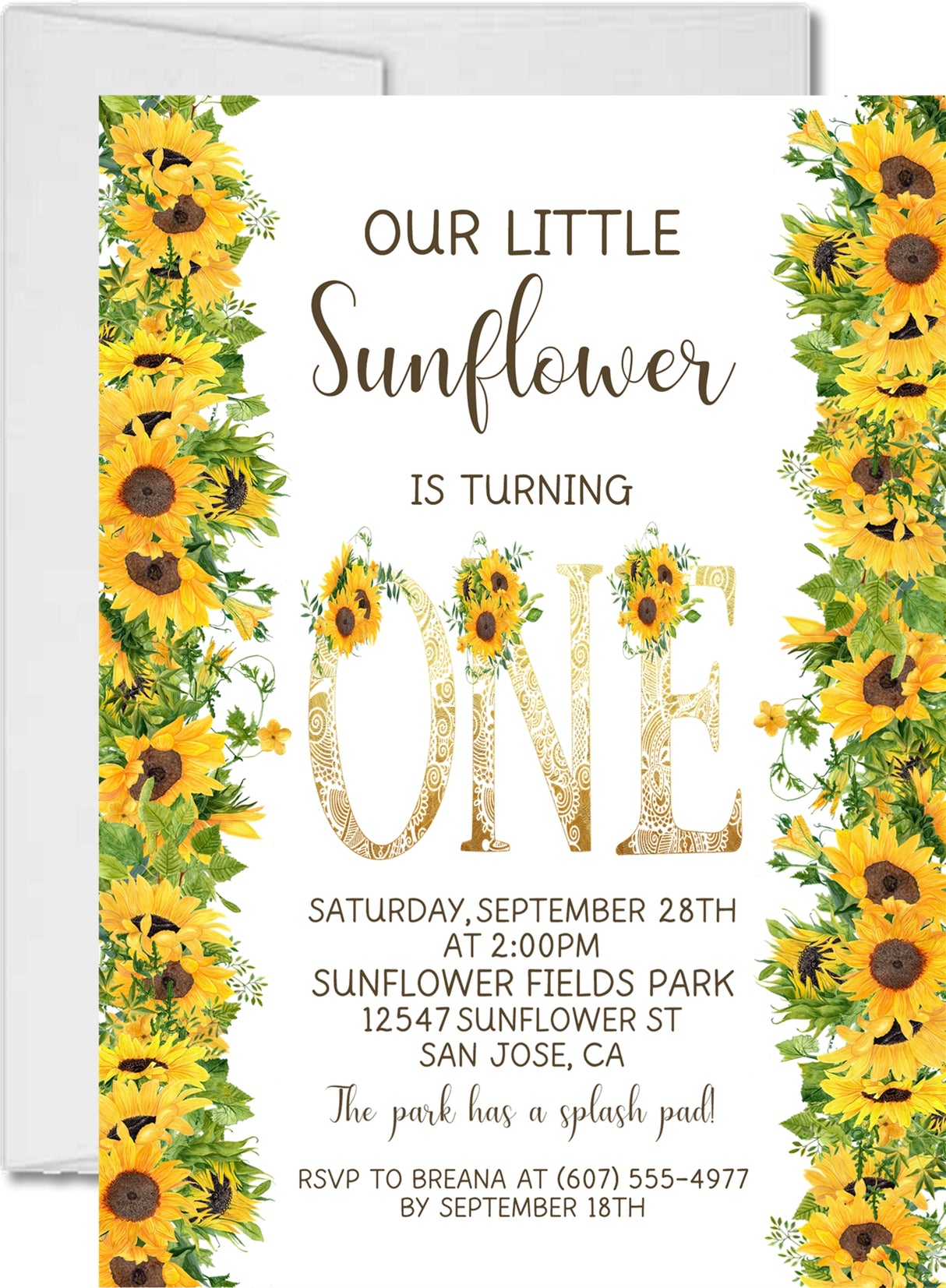 Sunflower 1st Birthday Invitations