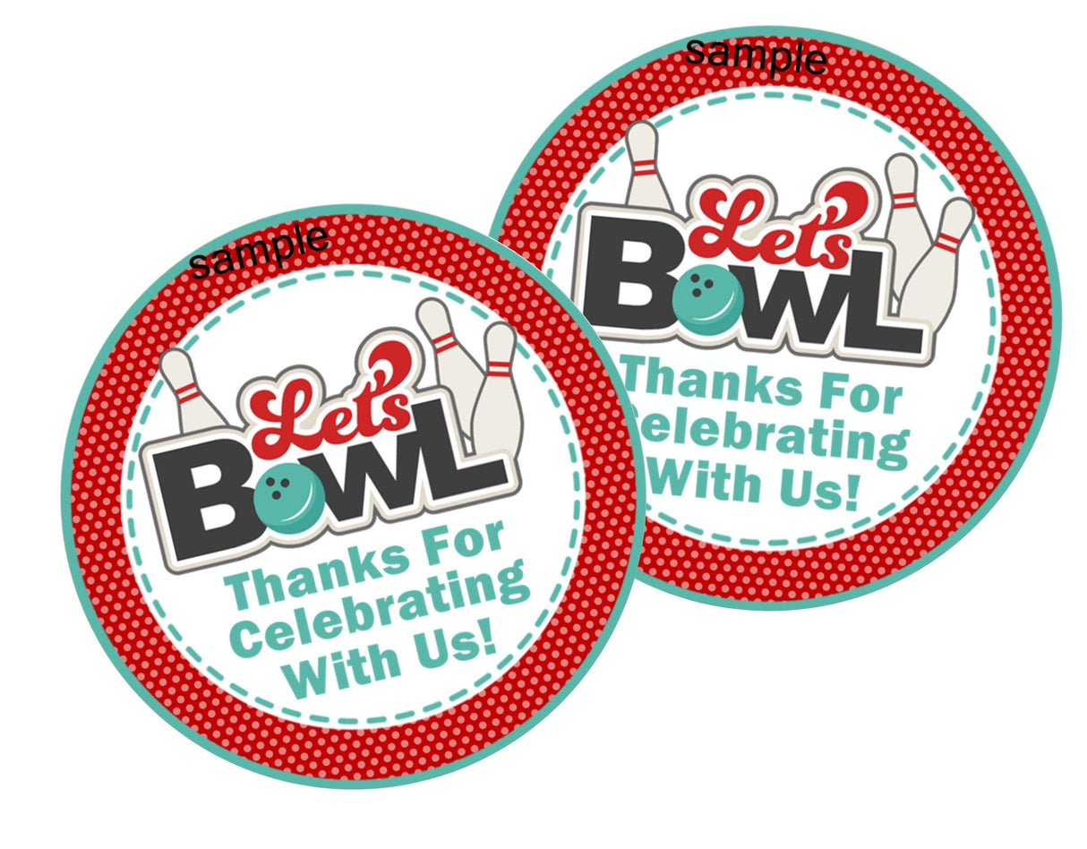 teal bowling ball party labels