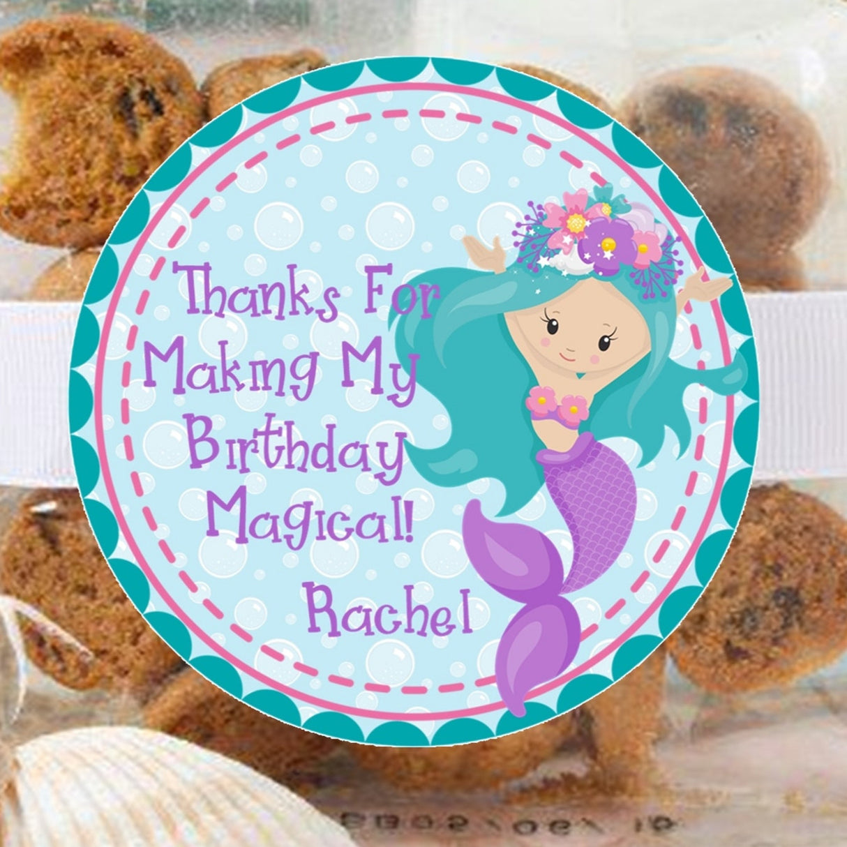 teal hair mermaid birthday sticker