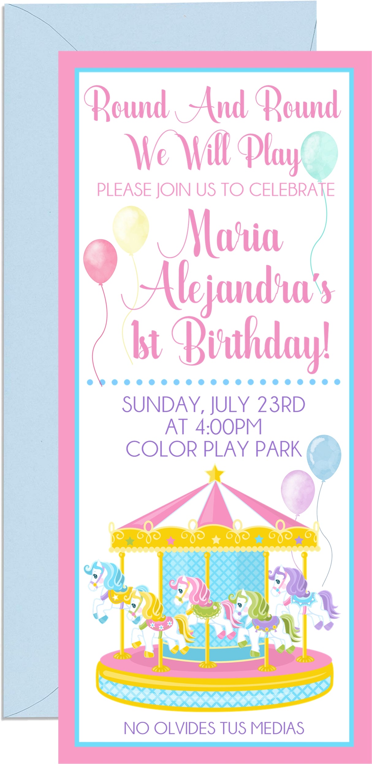 Carousel Birthday Ticket Invitations