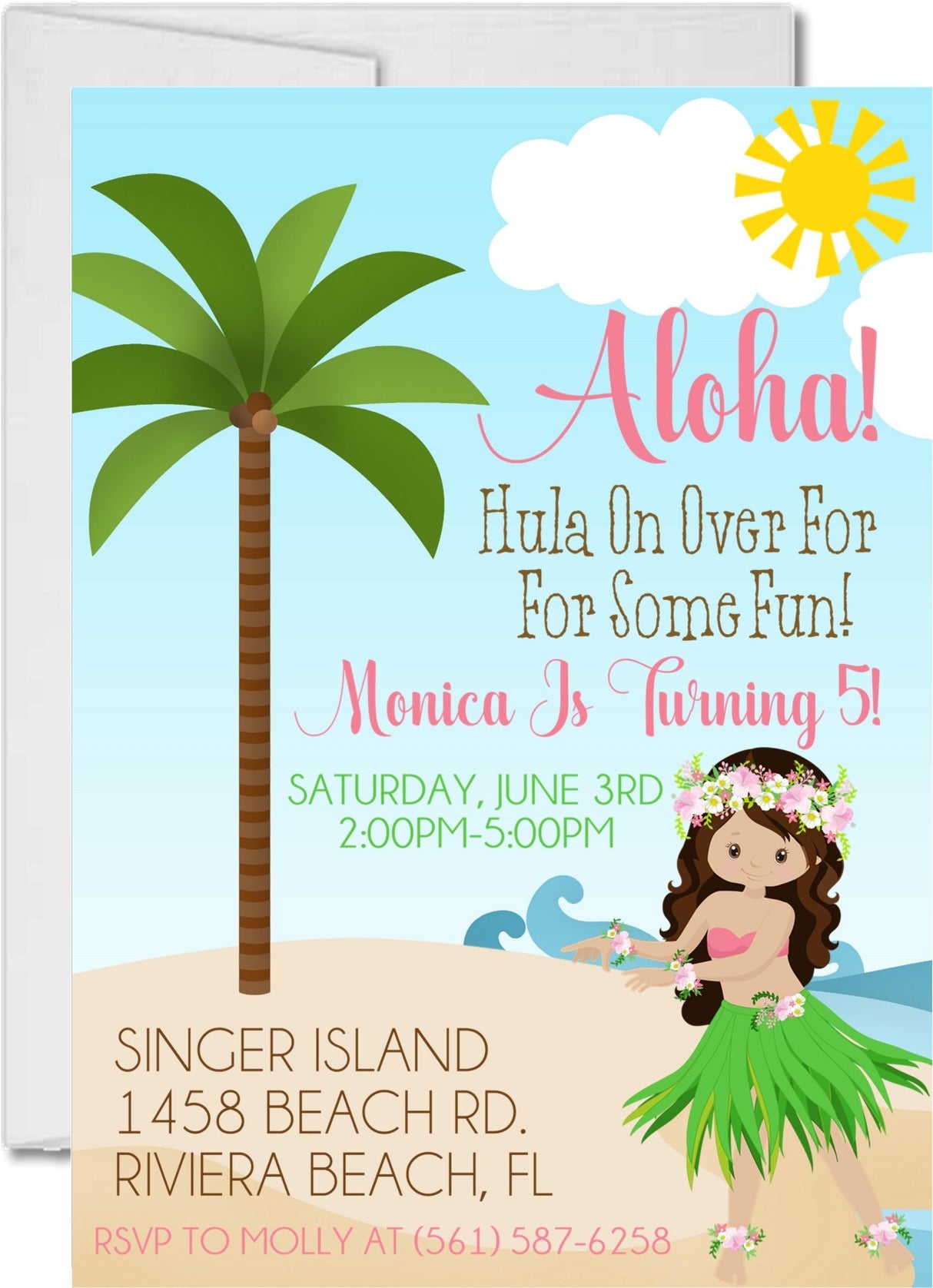 tropical hula girl birthday invitations palm tree island theme