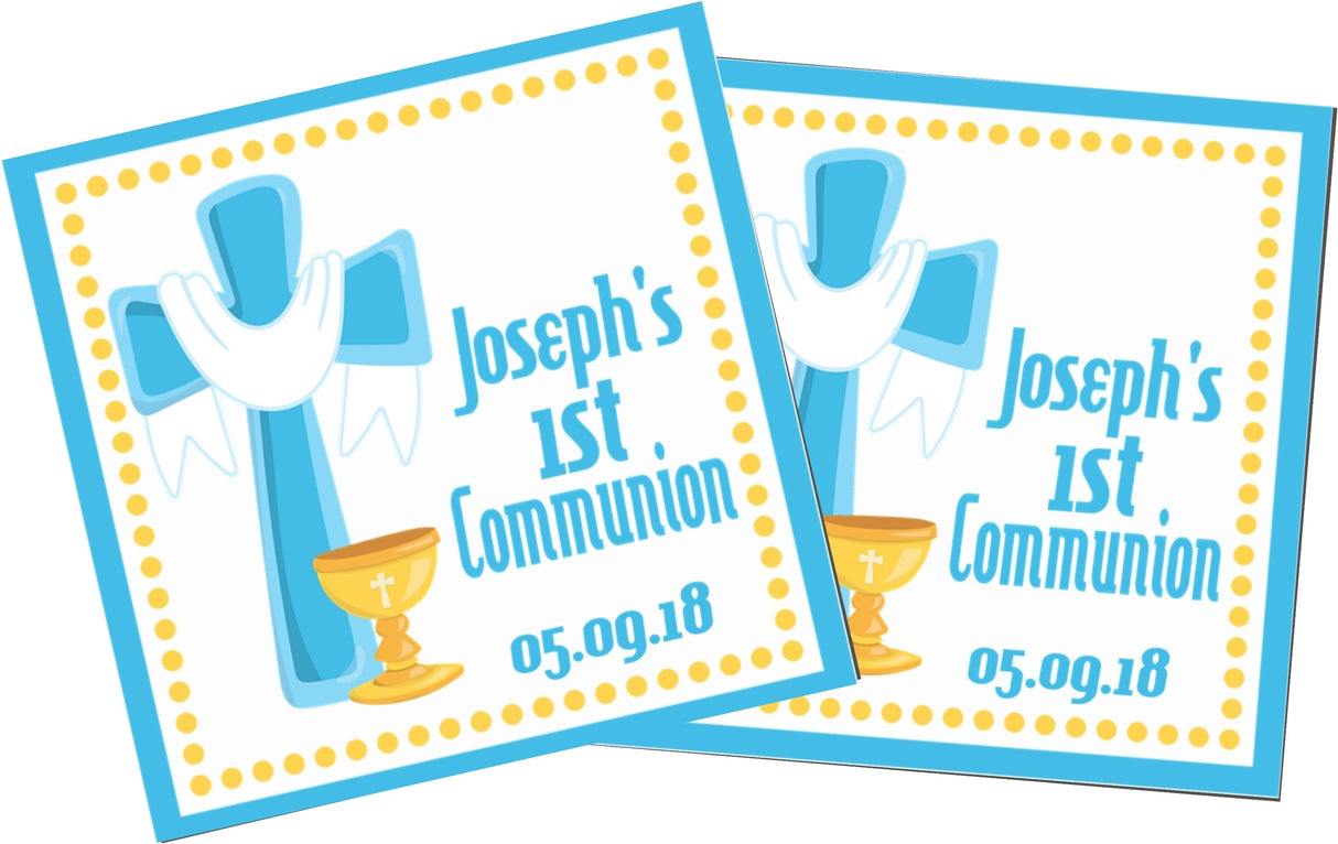 turquoise and yellow cross first communion stickers for boys