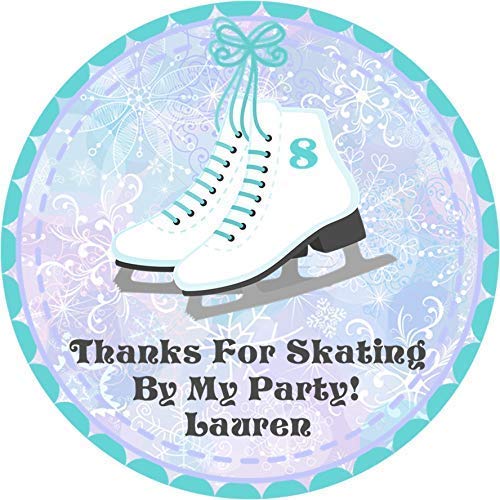 turquoise winter party favor sticker with ice skates design