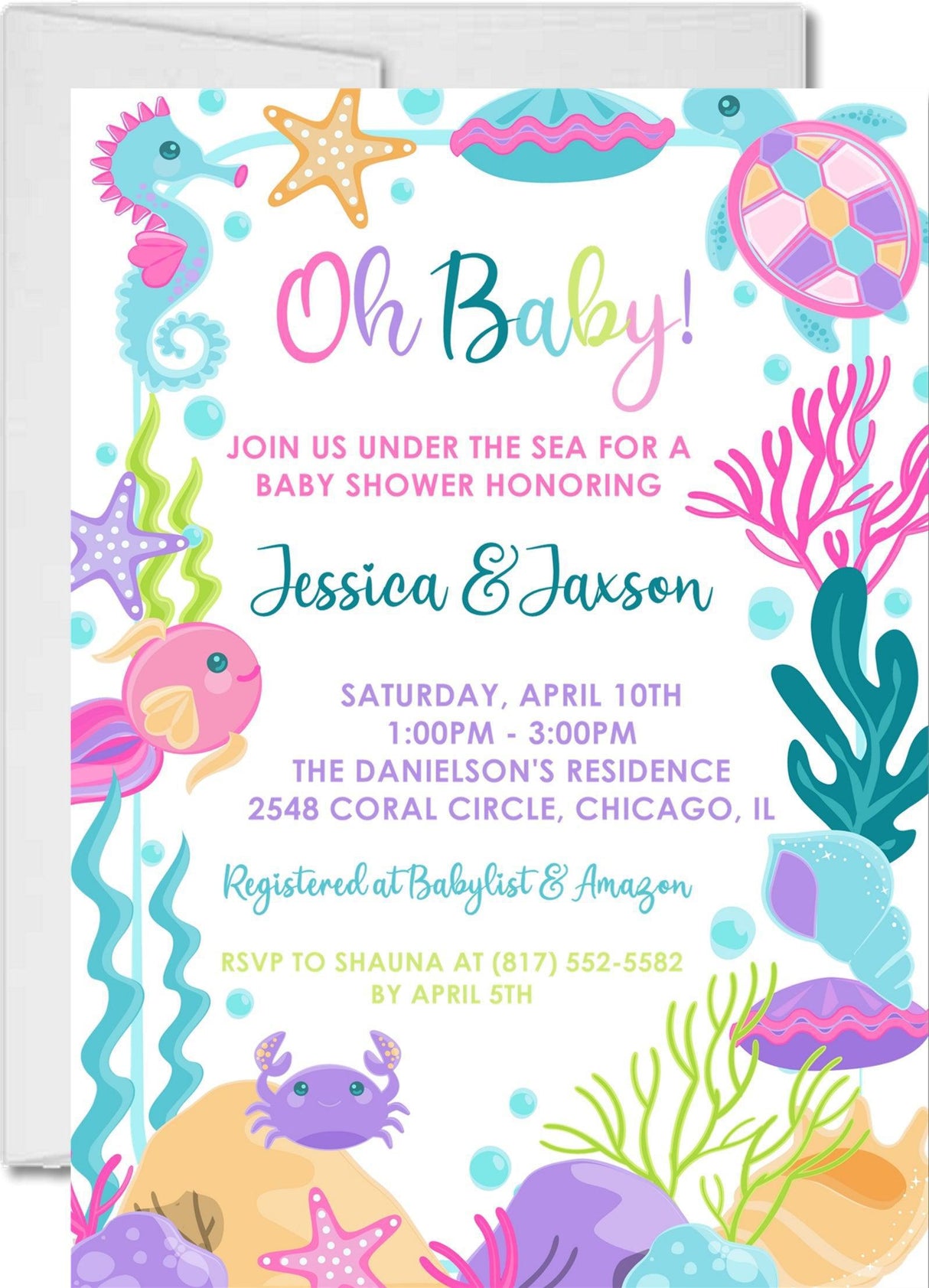 under the sea baby shower invitations colorful ocean design