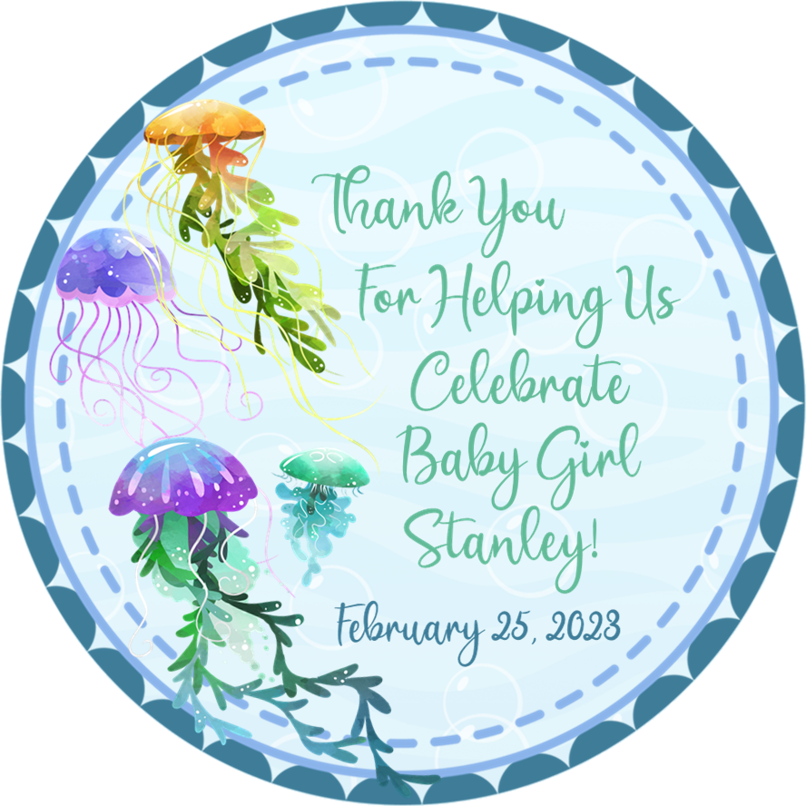 Under the Sea Baby Shower Stickers – Jellyfish Ocean Theme Favor Labels