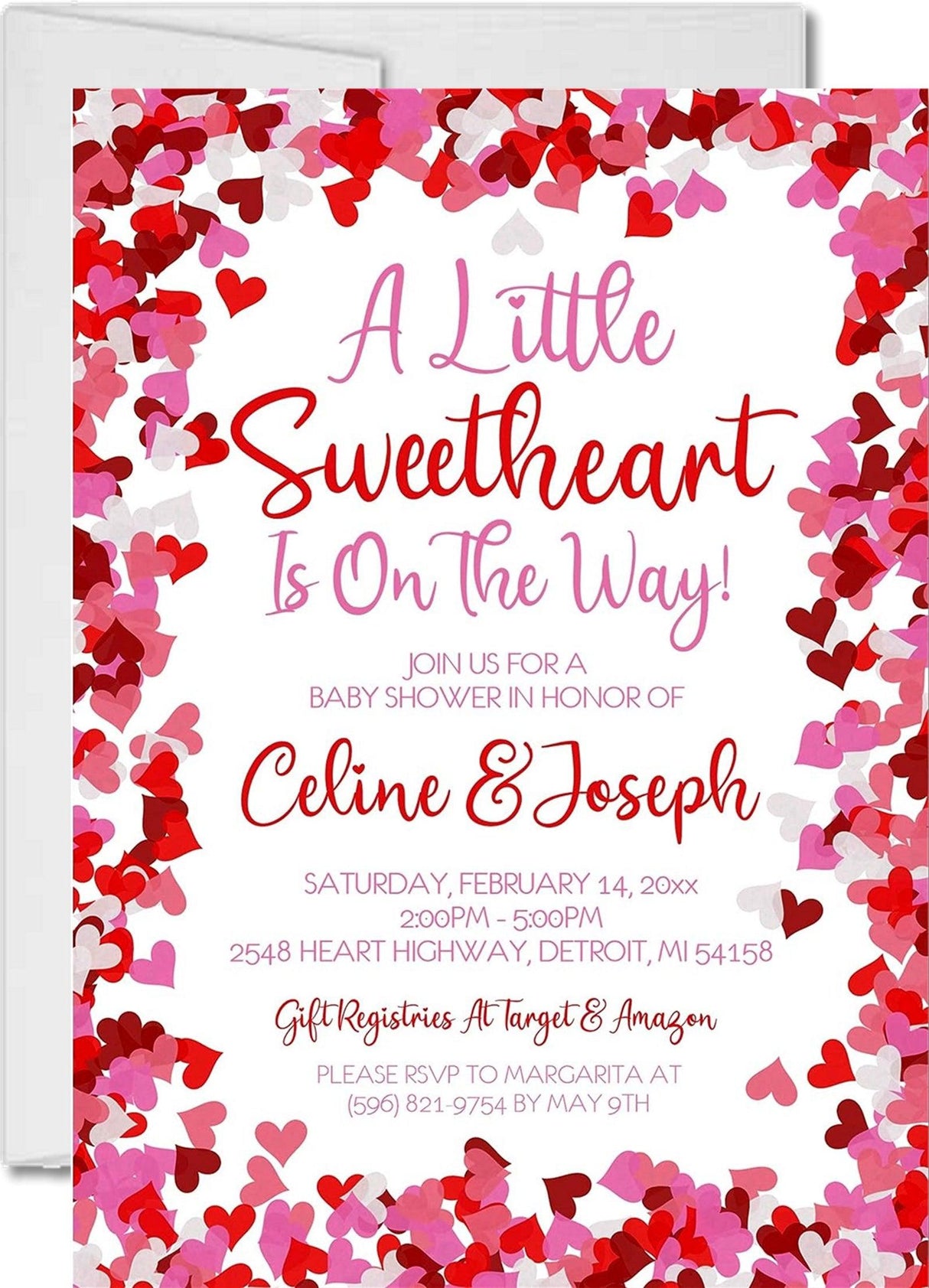 valentine baby shower invitations red pink heart design