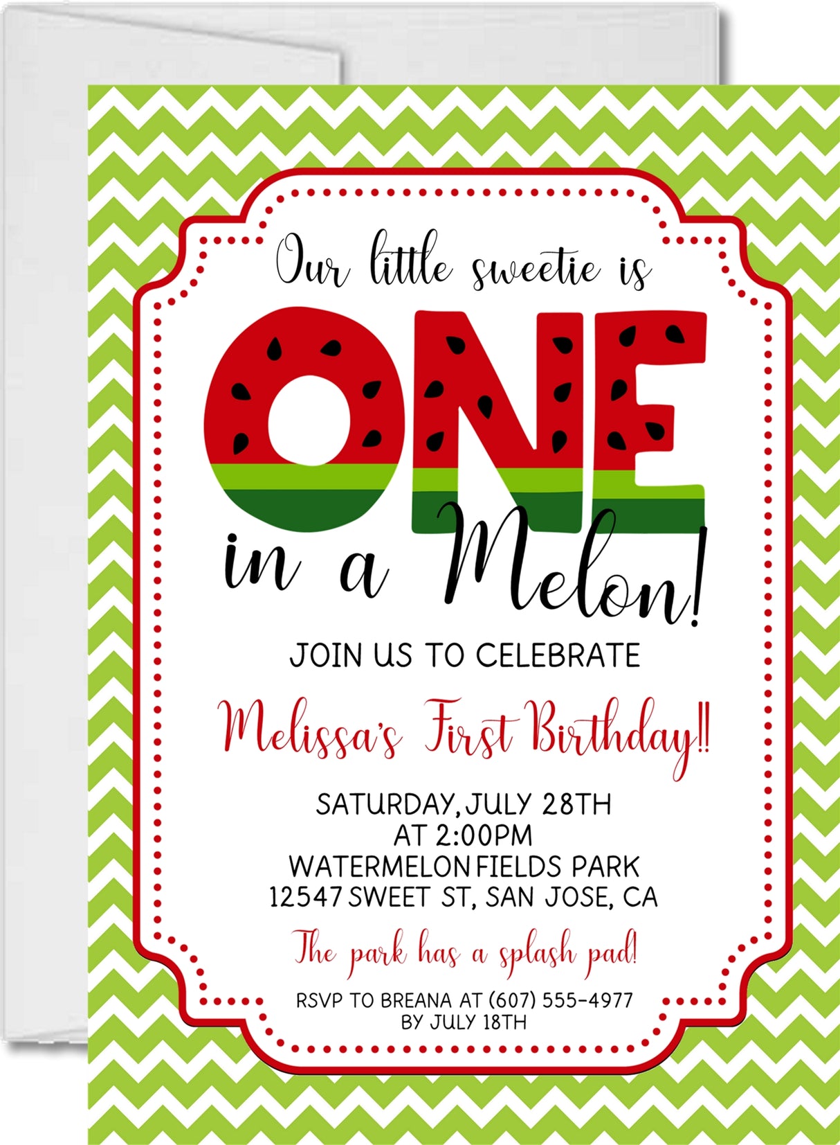 Watermelon 1st Birthday Invitations