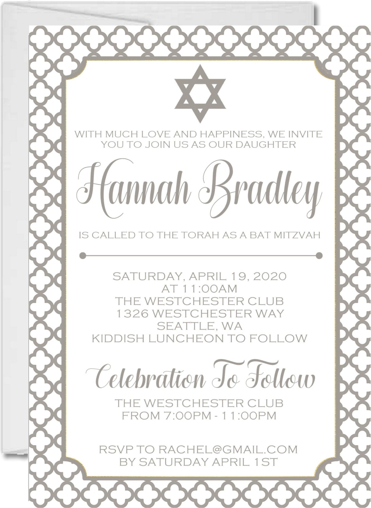 white gender neutral modern mitzvah invitation