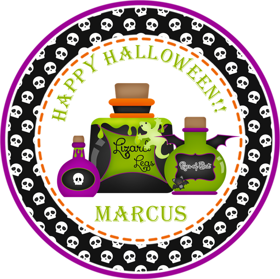 witch potion bottle halloween sticker with skull border