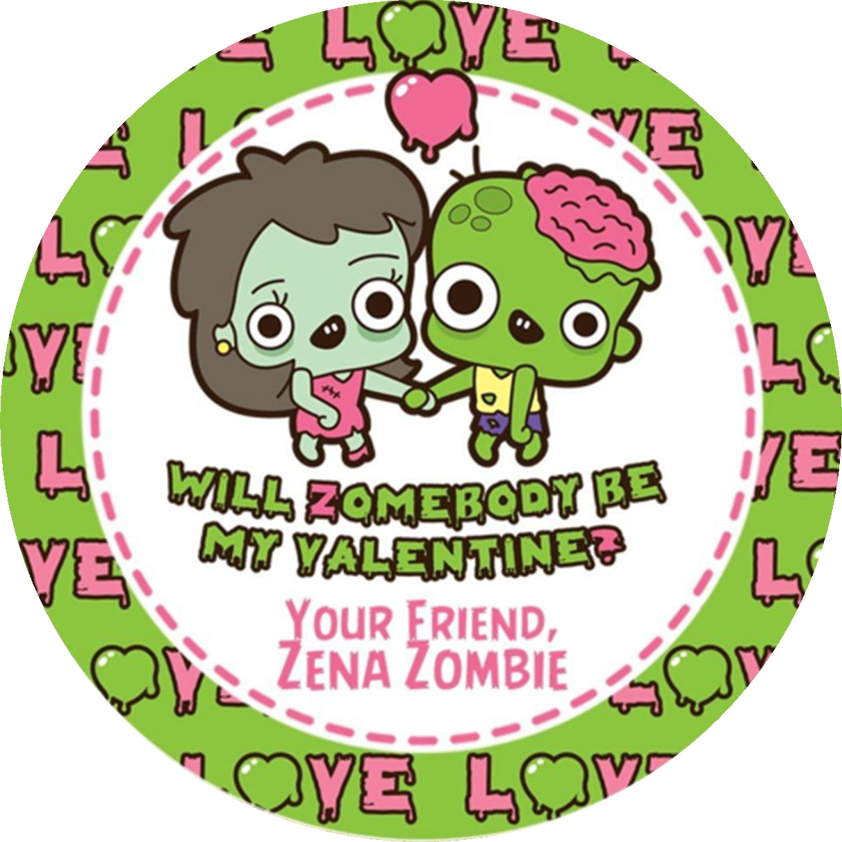 zombie kids valentine treat bag label