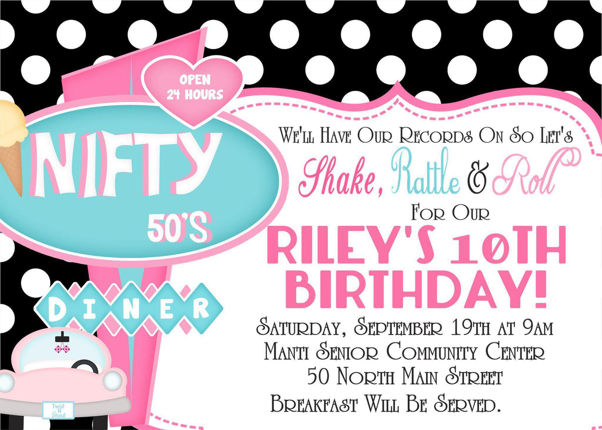 1950's Sock Hop Birthday Party Invitations