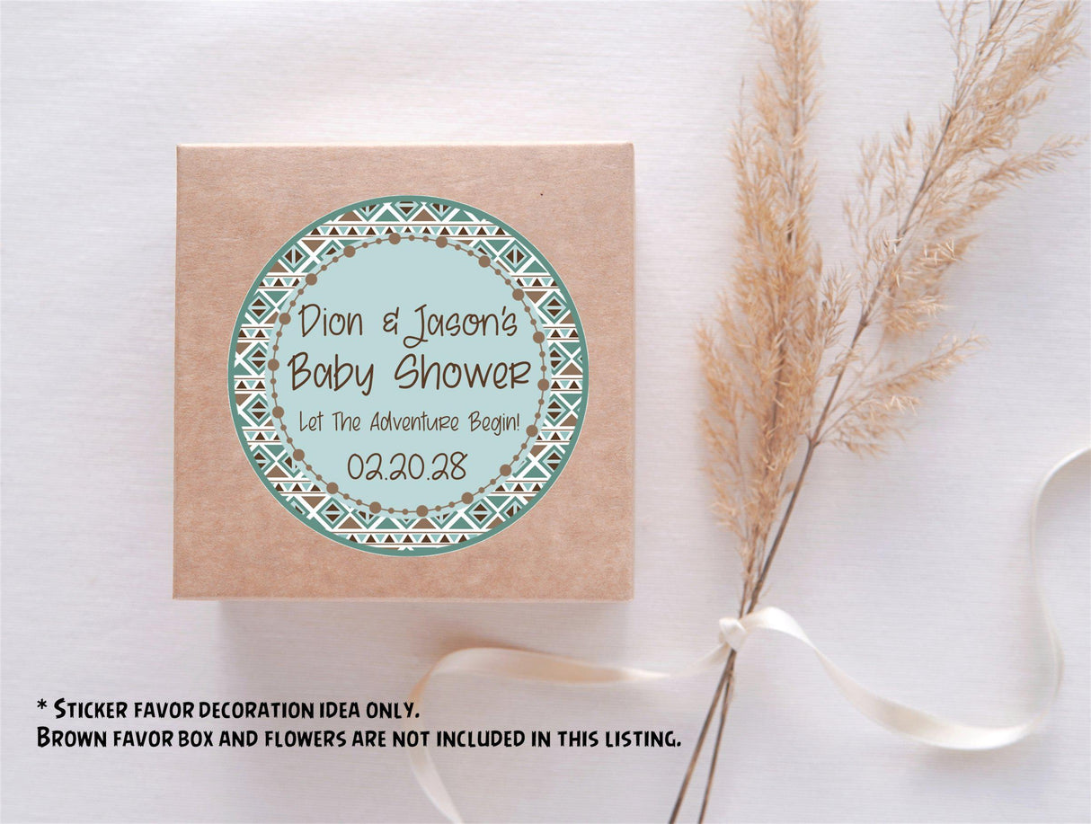 Boys Tribal Baby Shower Stickers Or Favor Adventure baby shower label with modern tribal design