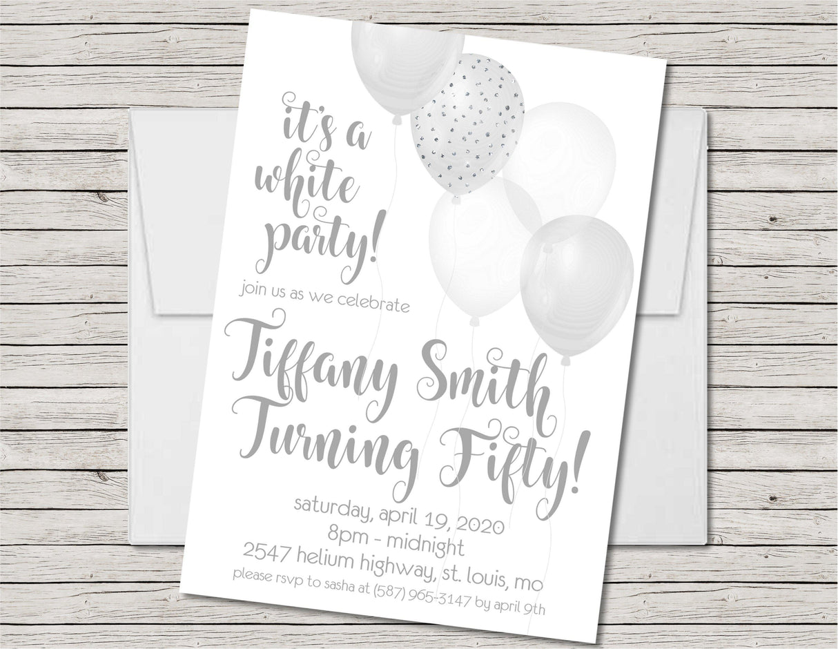 All White Birthday Party Invitations