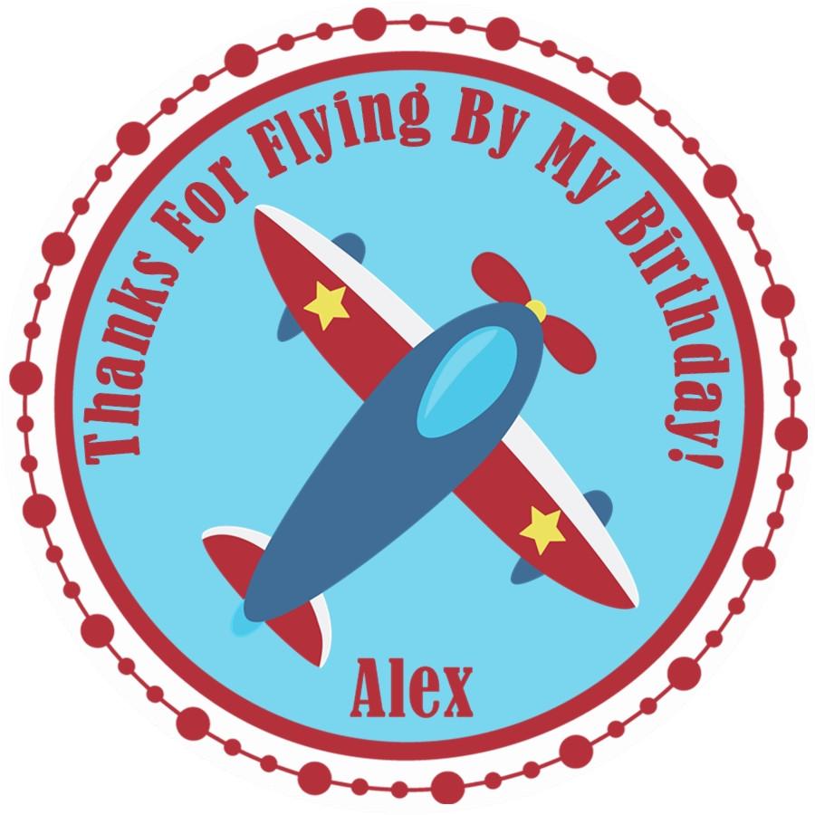 Aqua blue and red airplane birthday sticker