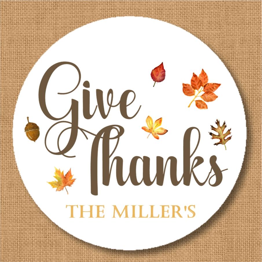 Autumn leaves Give Thanks Thanksgiving sticker with fall foliage accents