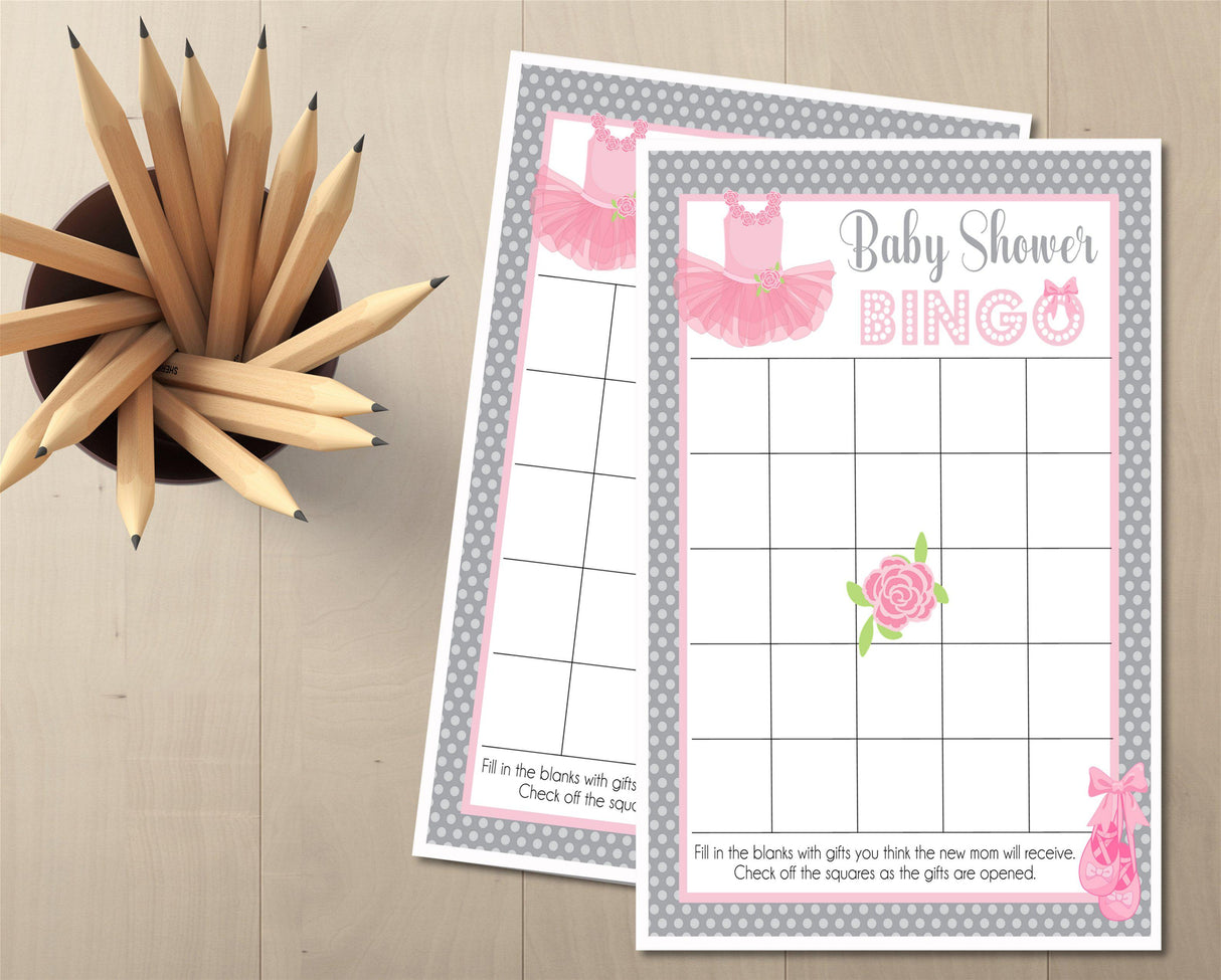 Ballerina baby shower bingo cards printable PDF