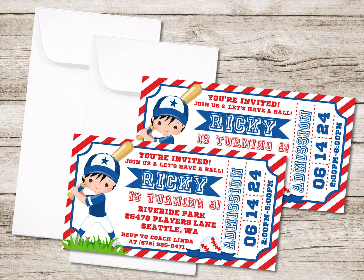 Baseball Birthday Party Ticket Invitations