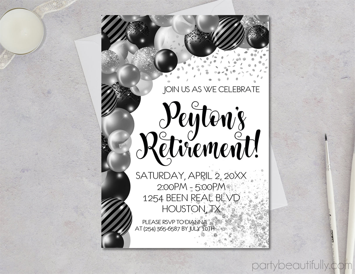 Black And Grey Retirement Party Invitations