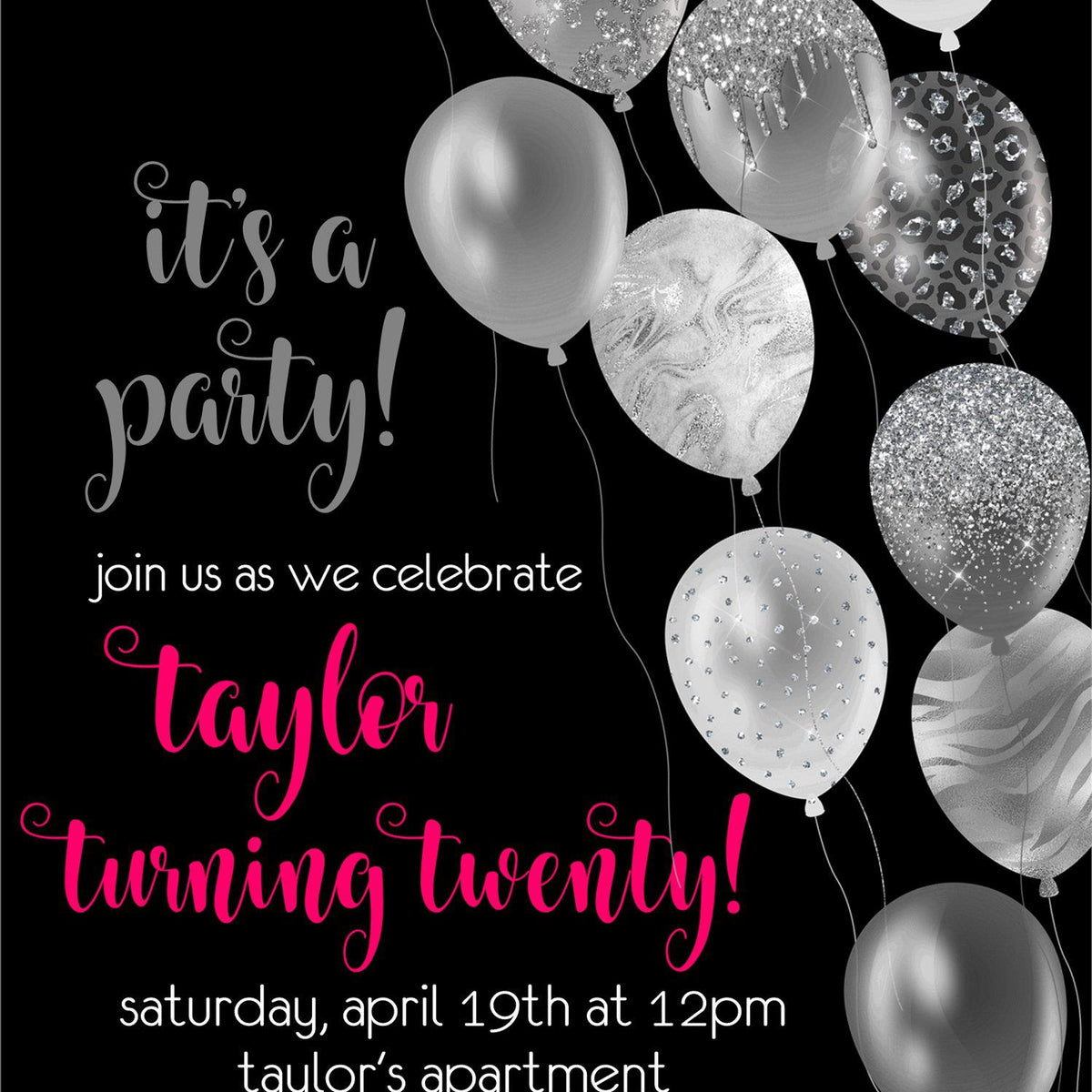 black and silver birthday invitations templates