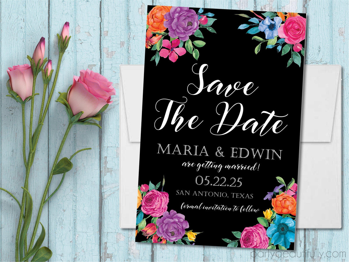 Black fiesta Wedding Save The Date Cards
