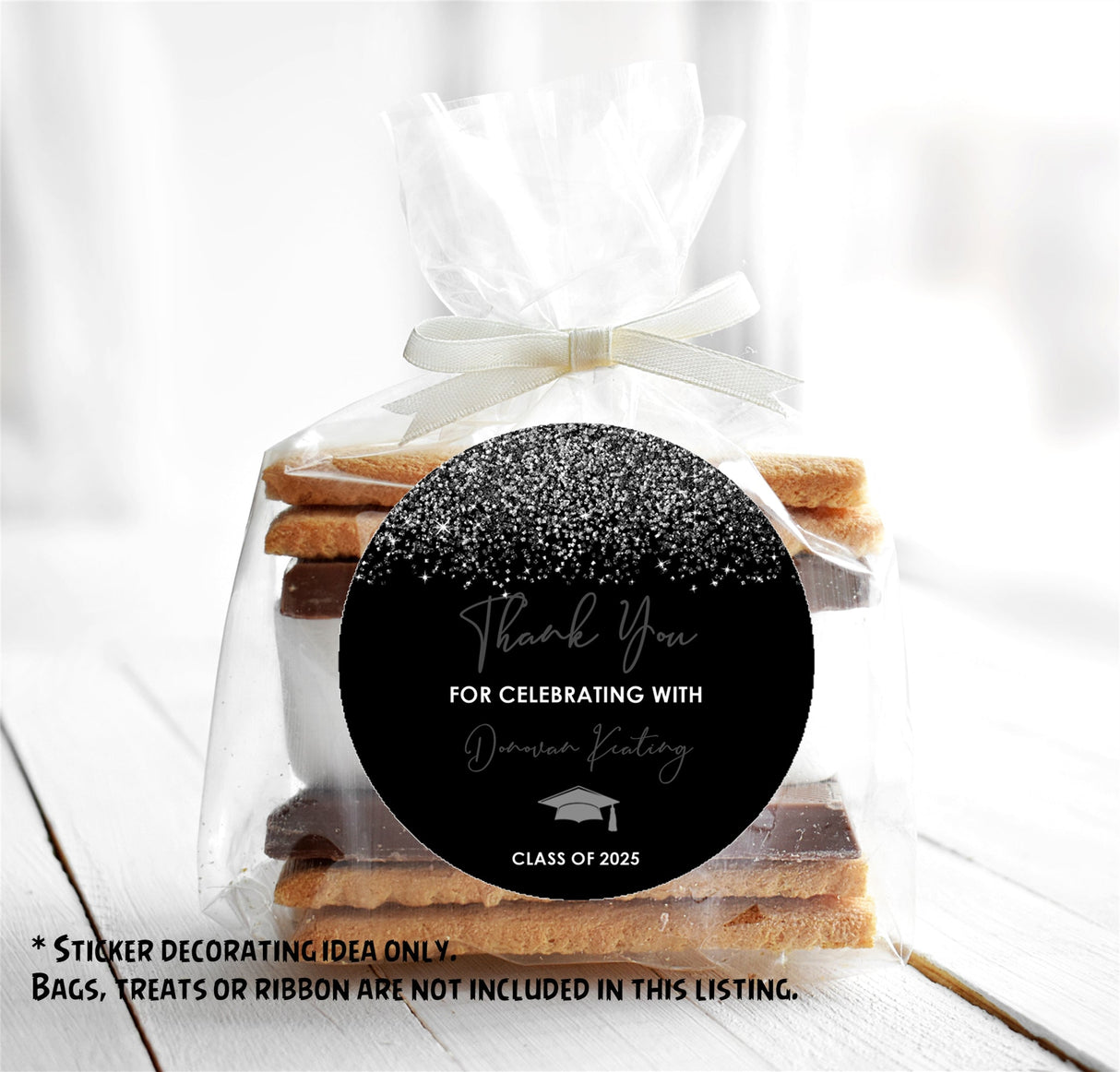 Sheet of black graduation stickers – printed glitter look