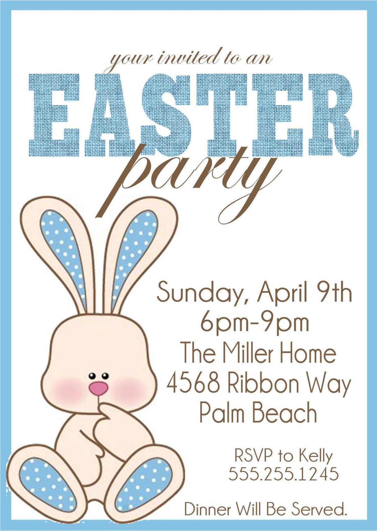 Blue And White Easter Party Invitations