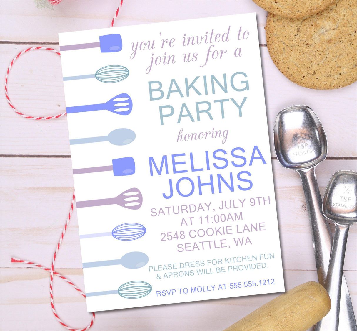 Blue Baking Birthday Party Invitations