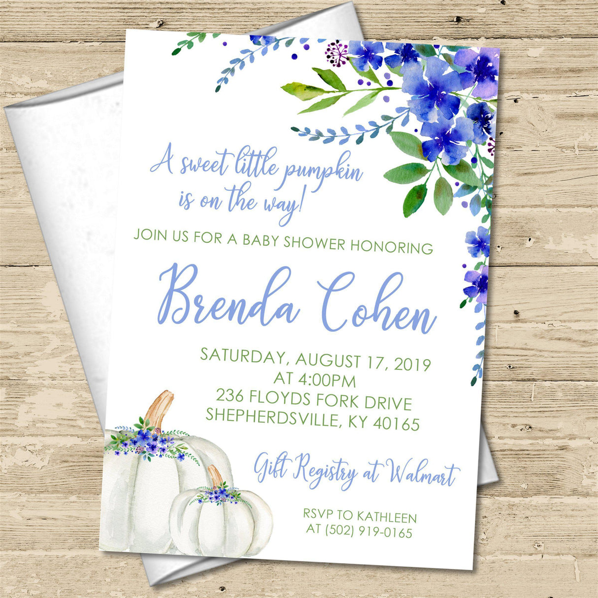 Blue Fall Pumpkin Baby Shower Invitations
