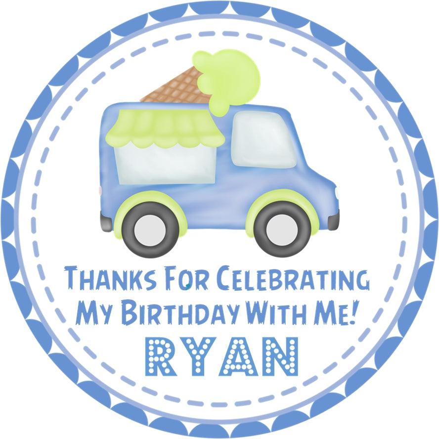 Blue and green ice cream party favor label
