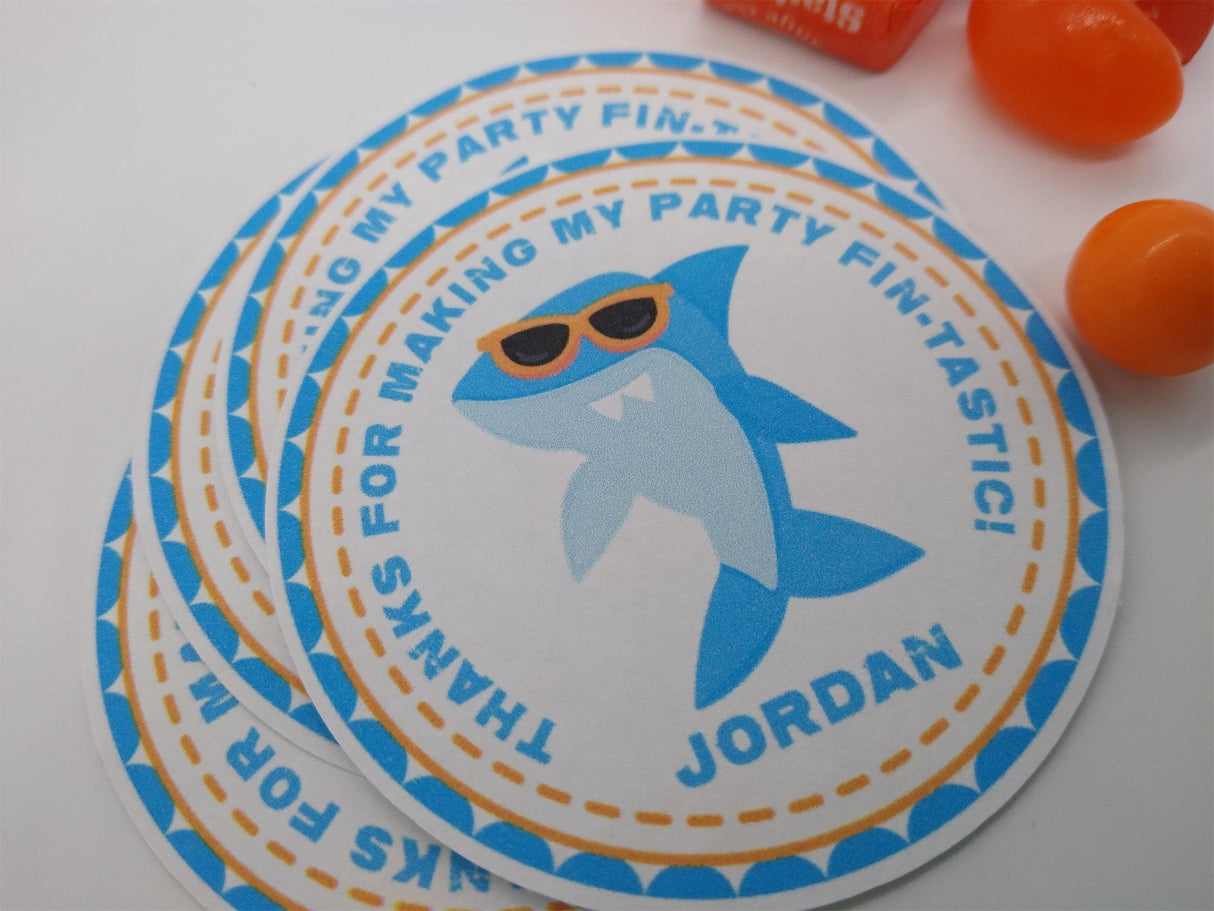 Blue and orange shark illustration sticker