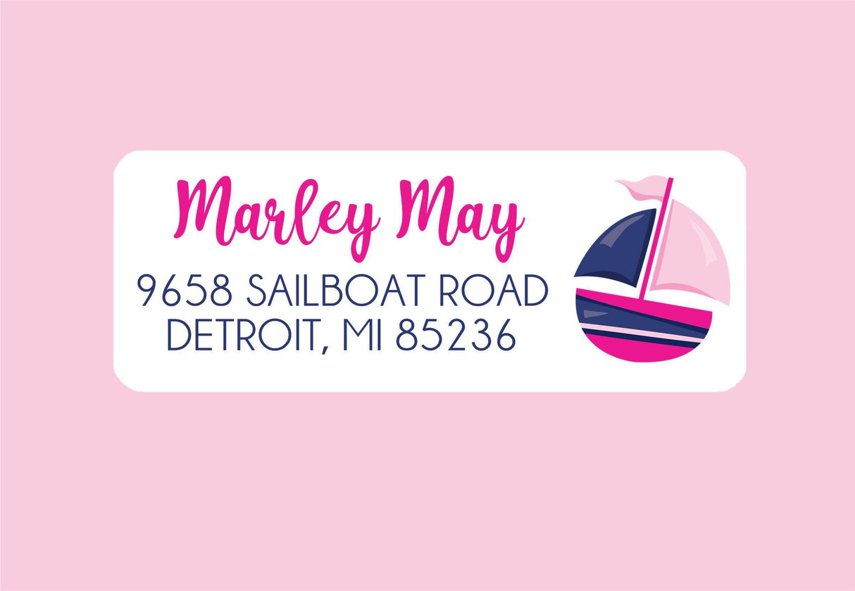 Blue and pink sailboat address labels